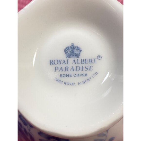 VTG Royal Albert Paradise Blue Floral Bone China Cup Saucer Gold Trim England - Picture 12 of 14
